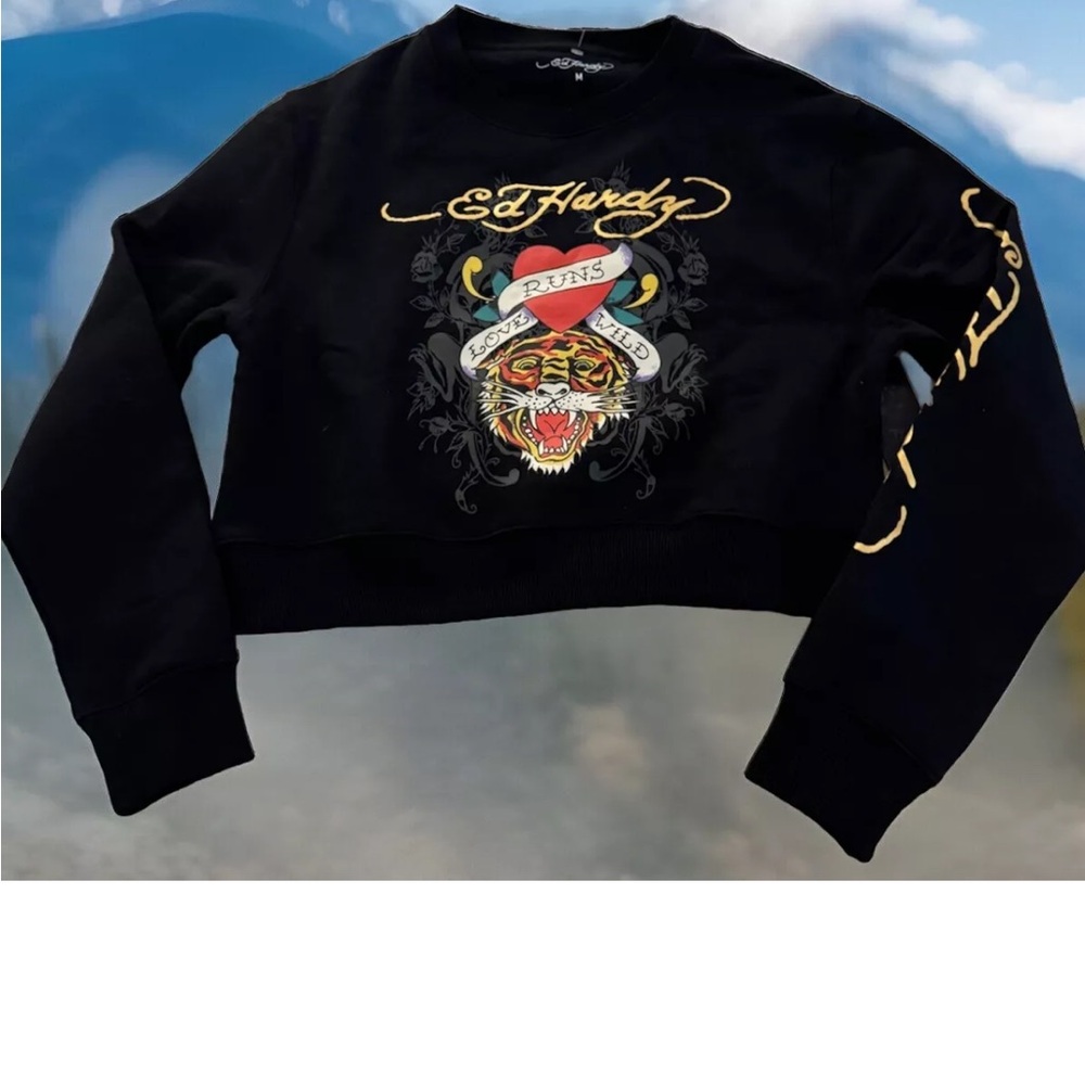Ed Hardy Black Tiger Graphic Sweater Sz XL NWT awesome look